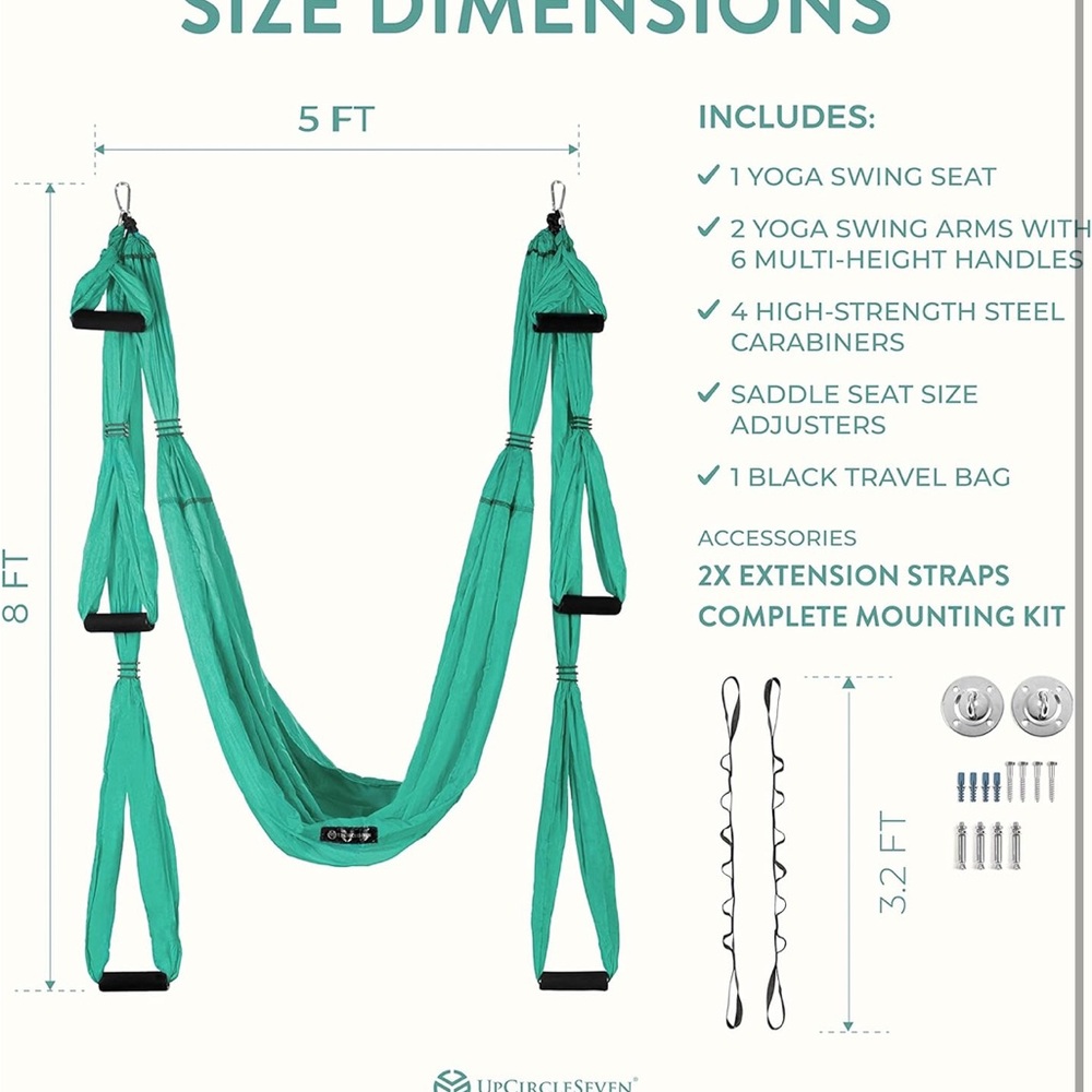 UpCircleSeven Turquoise Yoga Hammock NEW - Picture 3 of 9